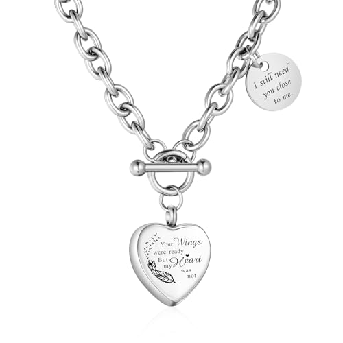 XIUDA Heart Cremation Urn Necklaces for Ashes Locket Cremation Jewelry for Human Ashes Stainless Steel Memorial Keepsake Pendant for Women