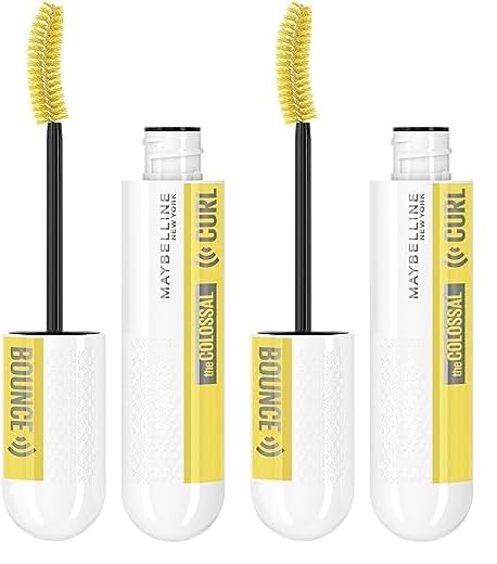 Maybelline New York Schwarze Wimperntusche für 24h Schwung und Volumen, Mit Memory Curl Formel für unvergessliches Augen Make-up, Colossal Curl Bounce Mascara, Very Black, 1 x 10 ml (Packung mit 2)
