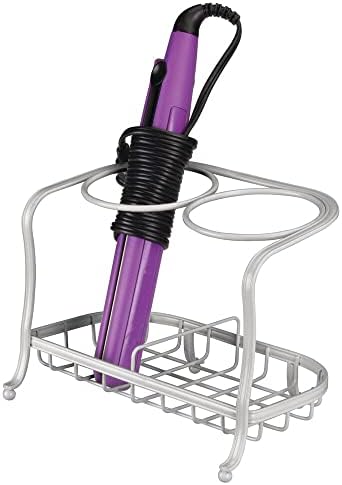 mDesign Hair Straightener Holder  Metal Stand with 2 Compartments for Holding Hair Brushes and Styling Accessories  Ideal as Hair Dryer Stand  Mint Green