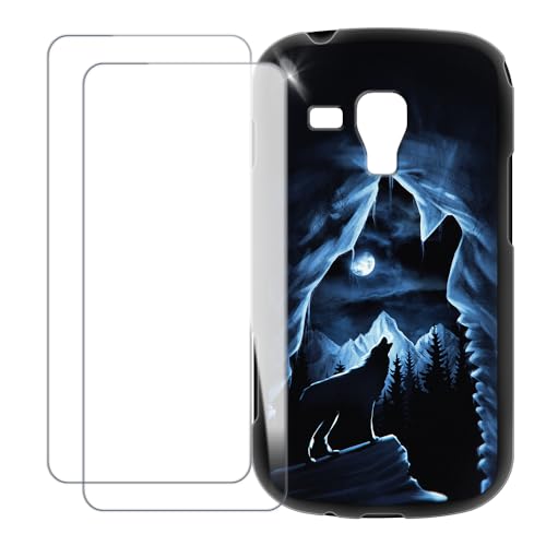UOGNADGD Compatible con Samsung Galaxy Trend S Duos S7562 Funda Personalizada Colorida con 2 Protectores de Pantalla de Cristal Templado – Antigolpes y Antirayaduras (Lobo 2)