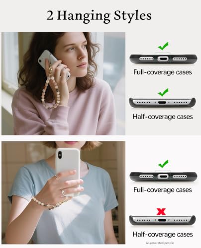 Image of Marble Beaded Phone Wrist Strap for Women, Detachable Design | 304 Steel Core, detachable phone wristlet with tether tab, keeps your phone secure for shopping, travel and daily use.