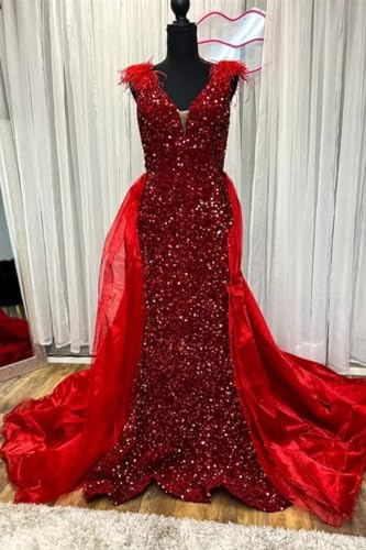 Sequin Prom Dresses with Feather Off Shoulder Mermaid Fomral Dress Tulle Cape Ball Gowns Sparkly Evening Gowns3