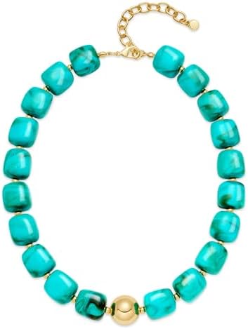 TENTMENTISE Chunky Necklaces for Women, Turquoise Beaded Necklace for Women Trendy, Gold Plated Chunky Turquoise Boho Choker Necklaces, Womens Summer Beach Jewelry Gifts for Vacation Holiday