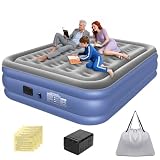 Trailabo Colchão Inflável Queen Size com Bomba de Ar Elétrica Integrada, Infiação e Deflação Rápidas e Automáticas, Recarregável, para Famílias e Camping, Cinza-Azulado