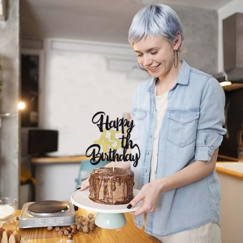 Image of Klionjor 45th Happy birthday cake topper party decoration gift plugin | Cheers to 45 Years,45 & Fabulous /Hello 45th Legend since Awesome since1981 Straight Outta Party Decoration Gift Plugin