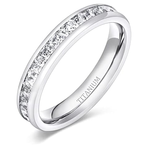 TIGRADE 4mm Women Titanium Engagement Ring Cubic Zirconia Eternity Wedding Band Size 3 to 13.5 (4MM-Square CZ, 9) Cover