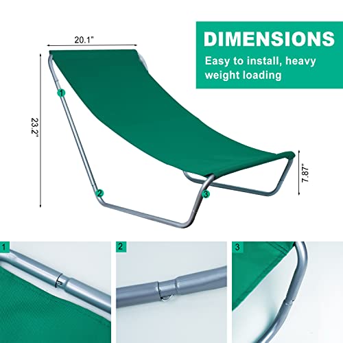 Hugeleaf Beach Chair Outdoor Portable Beach Lounge Chair For Adults Easy Assembly Patio Sling Chair Steel Frame With Green Breathable Polyester Fabric For Beach, Yard, Garden #TOP1