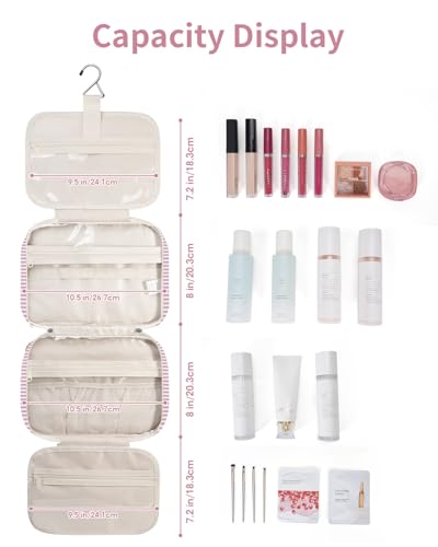 Narwey Bolsa de Aseo Bolsa de Maquillaje de Viaje Organizador de Cosmético Neceser Maquillaje para Mujeres y Niñas (Raya Rosa Polvoriento(Mediano)) - imagen 3