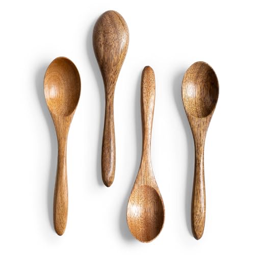 Hefild Small Wooden Spoons for Eating, 4-Piece Set, 5.8 Inch, Honey Spoons