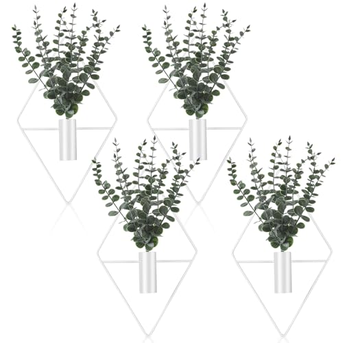Image of Jexine Hanging Planters with Artificial Eucalyptus Metal Hanging Vase Indoor Plants Holder Modern Geometric Boho Bathroom Wall Decor for Living Room Home Office (White,8 Pcs)