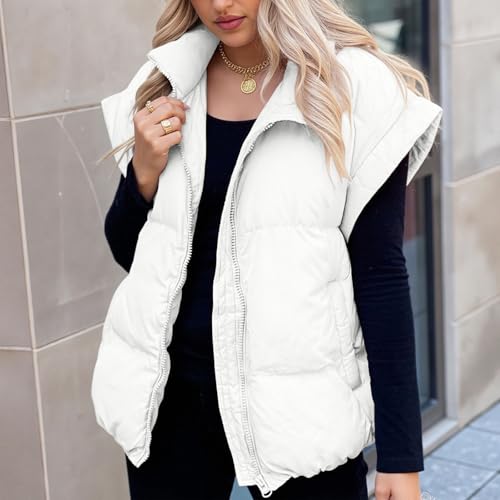 Women's Puffer Vest Full Zip Lightweight Sleeveless Bubble Puffer Vest Quilted Warm Winter Coat Outwear with Pockets2