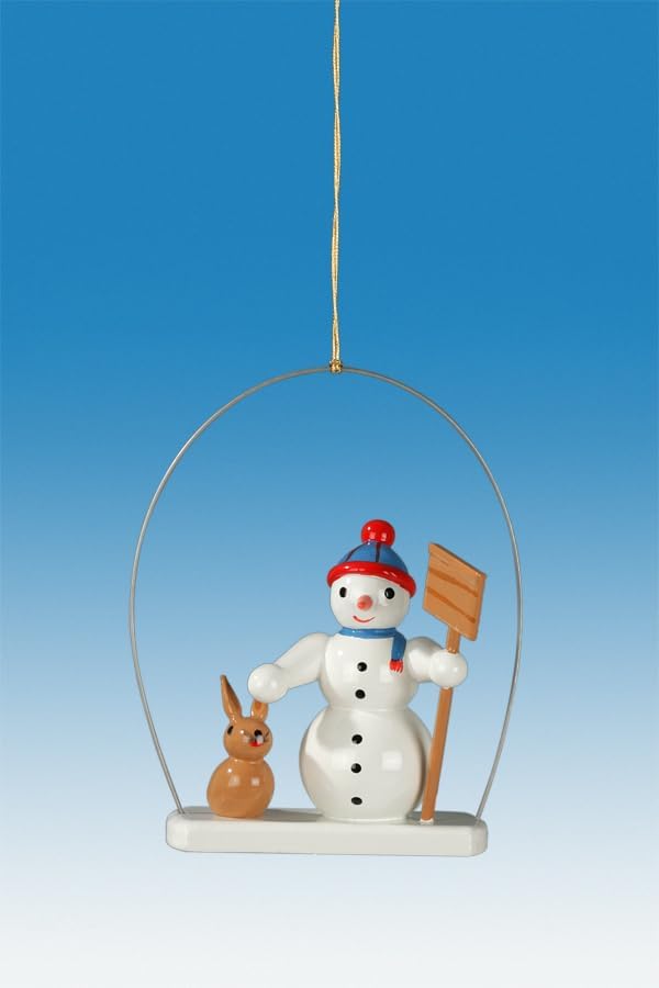 Christmas Tree Decoration Snowman in Ring with Rabbit Height Approx. 6 cm