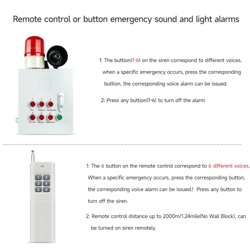 Y DIANS S Wireless Alarm Siren controller 2000m Remote Control or Button Fire Air Raid Earthquake Emergency Security Siren with 120dB Loud Horn 6 different tones AC110-120V