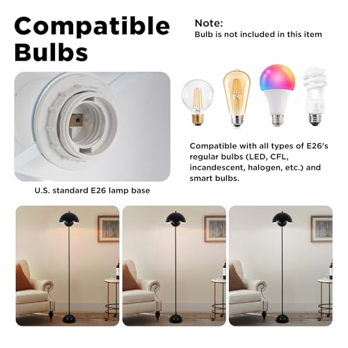 Image of Mid-Century Modern Metal Bud Floor Lamp for Home and Office, Glossy Black
