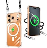 iPhone 17 Pro Max 用 ケース クリア Magsafe対応 マグネット搭載 ショルダー ストラップ付 携帯カバー 耐衝撃 全面保護 アイフォン17 Pro Max 用 スマホケース 紐付き 肩がけ 首掛け 縄掛けケース TPU 薄型 軽量 き調節可能 取り外し可能 Qiワイヤレス充電対応【透明】
