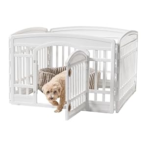 IRIS USA 24″ 4-Panel Dog Playpen with Door, 35 x 35 x 24, Puppy Playpen, Dog Play Pen Indoors, Pet Fence, Puppies/Small Dogs, White