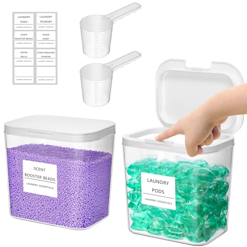 Lifewit Rangement Lessive Liquide en Capsules avec étiquettes et Cuillères, Récipient pour Poudre à Lessive avec Couvercle à Pression, Boîtes et Flacons...