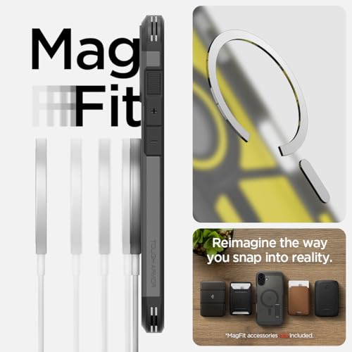 Image of Spigen for iPhone 16 Case, Tough Armor (Ai) MagFit [Compatible with Magsafe] [Kickstand] [Military-Grade Protection] - Frost Black
