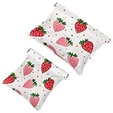 2 bolsas de cosméticos de bolsillo, patrón de fresas y puntos, bolsa de...