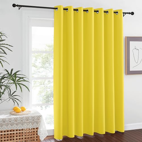 NICETOWN Sliding Glass Door Curtain Extra Long 84 inches Long, Grommet Thermal Insulated Blackout Patio Door Curtain Panel for Bedroom/Pergola, Bright Yellow, 1 Panel, W100 x L84
