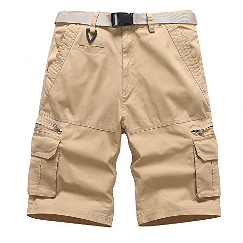 JYG Men's Cargo Shorts Relaxed Fit Multi-Pockets with Belt(32, Khaki)