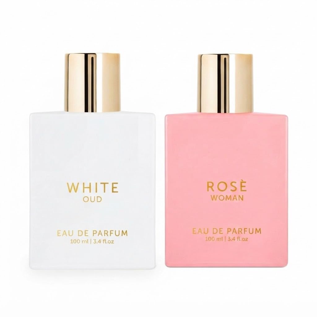 Luxury White Oud & Rose EDP Duo Perfumy 100ml Each | Premium Long-Lasting Fragrance Spray | Zestaw perfum Unisex dla kobiet i mężczyzn, elegancki na co dzień, 2 x 100 ml