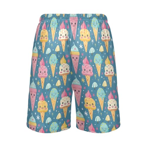 Cartoon Ice Cream A Mens Pajama Shorts Soft Pants Lounge Sleepwear Bottoms with Drawstring & Pockets2