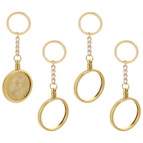 Llaveros redondos metálicos para monedas 4 piezas dorados miniatura 1
