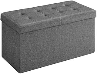 SONGMICS Storage Ottoman, Padded Shoe Bench, Flip-Up Lid, Foldable, 300 kg Load Capacity, Dark Grey LSF86GYZ