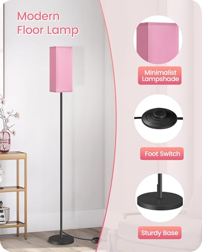 Image of Set of 2 Floor Lamps for Living Room, Modern Tall Standing Lamps with Foot Switches, Bulb Not Included, 64.6'', for Living Room, Bedroom, Study, Kids Room, Pink and Black P07LDP205W1