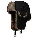 ZPSCXQ Russian Hat, Ushanka Trapper Hat for Men, Winter Hat with Ear Flaps, Warm Fleece Lined Cap for Cold Weather, Black