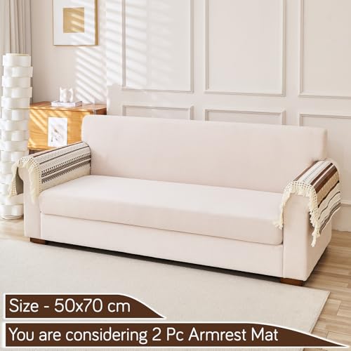 Image of HOKIPO Nordic Boho Geometric Sofa Armrest Cover with Tassel (2 Pc) 'NordicTassel Series' Arm Cover, Chocolate Brown (AR-6550-BRN*2)