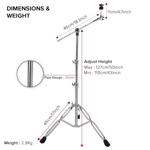 Image of Kadence CYJ01 Jamming Series 2.8kg Cymbal Stand | Adjustable Boom Arm & Gear Tilter | Double-Braced Tripod | Gig-Ready Design | Chrome Finish
