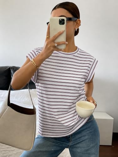 Image of Jawdrobe Women's Striped Western Top Round Neck Cap Sleeve T-Shirt for Women