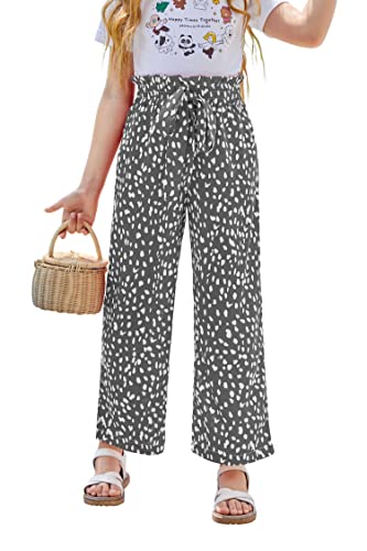 Image of SySea Girls Wide Leg Pants Kids Cute Print High Waisted Loose Fit Comfy Belted Lounge Trousers with Pockets