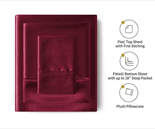 Image of Lanest Housing Silk Satin Sheets, Twin Size Silk Bed Sheet Set with Deep Pockets, Cooling Soft and Hypoallergenic Satin Sheets Twin - Scarlet Red