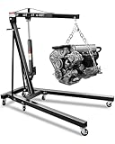 2-Ton Shop Crane, Hydraulic Folding Engine Hoist w/6 Steel Casters - Lift Car Transmissions, Boat Motors, Farm Equipment (Net Wt. 157 lbs)