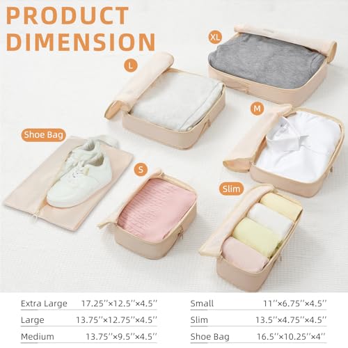 Image of BAGAIL 4 Set /6 Set /8 Set Compression Packing Cubes Travel Accessories Expandable Packing Organizers (Square Mesh, 05-Cream)