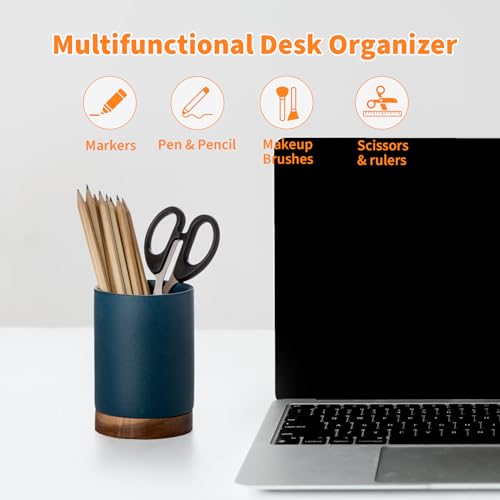Image of Pen Holder for Desk, Ceramic Pencil Organizer & Makeup Brush Holder, Office Decor and Desk Accessories,Perfect Office Organization,Teacher Supplies(Royal Blue, Set / 1)
