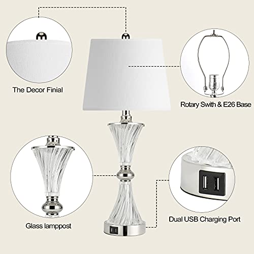Touch Control Table Lamp for Bedrooms 3 Way Dimmable White Drum Shade Modern Bedsides Nightstand lamp Set of 2 with 2 USB Charging Port(Bulbs Included)