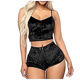 Eaylis Damen Spitze Sexy Nachtwäsche,Satin Schlafanzug Ärmellos Nachthemd Frauen Bequem Dessous Set Zweiteiliger Cami Top Shorts Pyjama Set Unterwäsche Negligee Sleepwear Loungewear