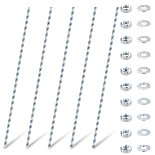 5 Pcs Tige Filetée M6, Tiges Filetées Entièrement, M6 Boulons Filetés, Goupilles Filetées Zinc Bleu, Tige Filetée avec Filetage Métrique Complet avec écrous et rondelles (M6 x 300 mm)