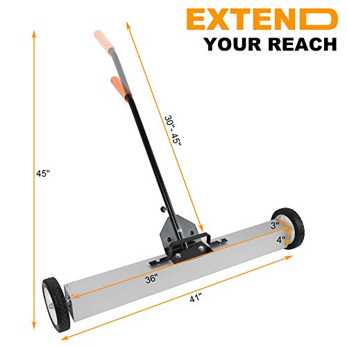 image for Toolwiz 36'' Magnetic Sweeper with Wheels, 50 Lbs Capacity Rolling Mag