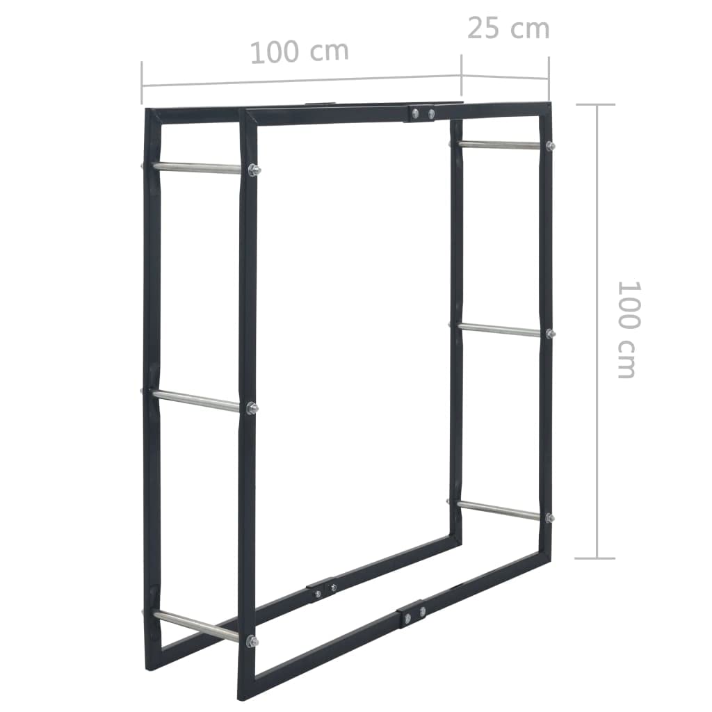 Brennholzregal Schwarz aus Stahl 100 x 25 x 100 cm, Kaminholzregal für Innen und Außen, Holzstaender, Holzlager, stapeln und ordnung im Wohnzimmer, Terrasse, Garten