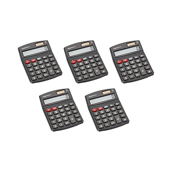 Amazon Basics LCD 8-Digit Desktop Calculator, Black – 5 Pack