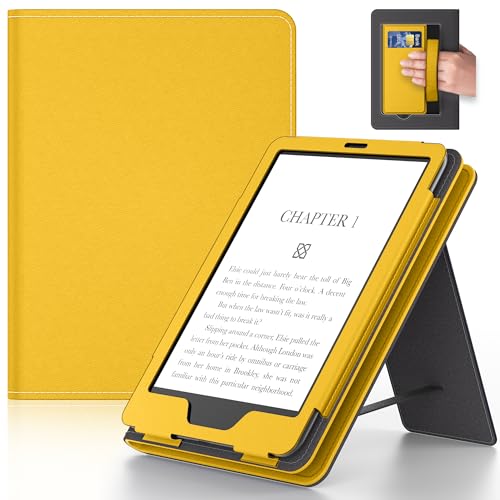 Lainergie 7 inch Case with Hand Strap and Stand,Incompatible with Old Version, Durable Synthetic Leather Cover with Auto Sleep Wake,Yellow