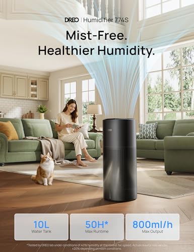 Image of DREO Smart Evaporative Humidifier Large Room up to 1000ft, 800ml /h High Output Air Humidifiers for Bedroom, 10L, 50H Long Runtime with Precise Humidification for Plants, Home, Office, Black, HHM774S