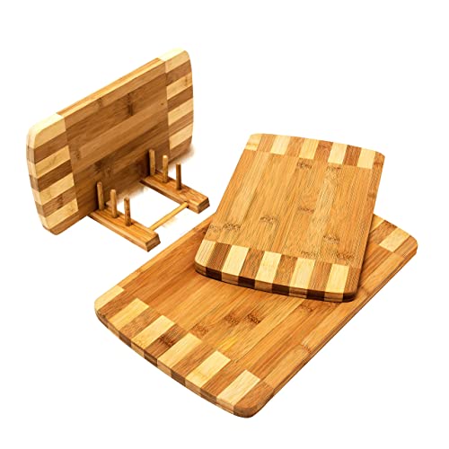 Planches à découper en bambou naturel Relaxdays avec support de rangement - 4