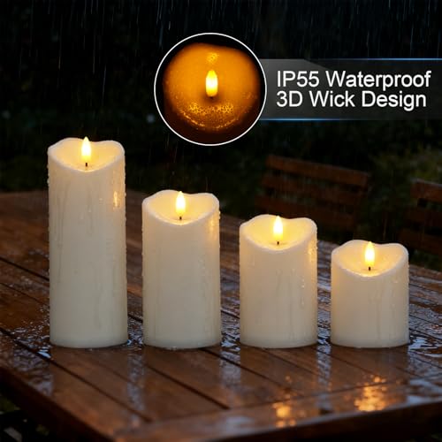 Image of Raycare 3 inchx4 inch5 inch 6 inch 8 inch 8 inch Outdoor Waterproof Flameless Candles, Battery Operated LED Candles with Remote Control and Timer, Electric Fake Plastic Pillar Candles, Ivory White, Set of 5