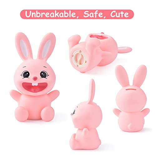 Rabbit Piggy Bank For Kids, Unbreakable Plastic Bunny Money Bank, Kids Coin Bank, Practical Gifts For Easter, Birthday, Christmas, Baby Shower (Pink) #TOP2
